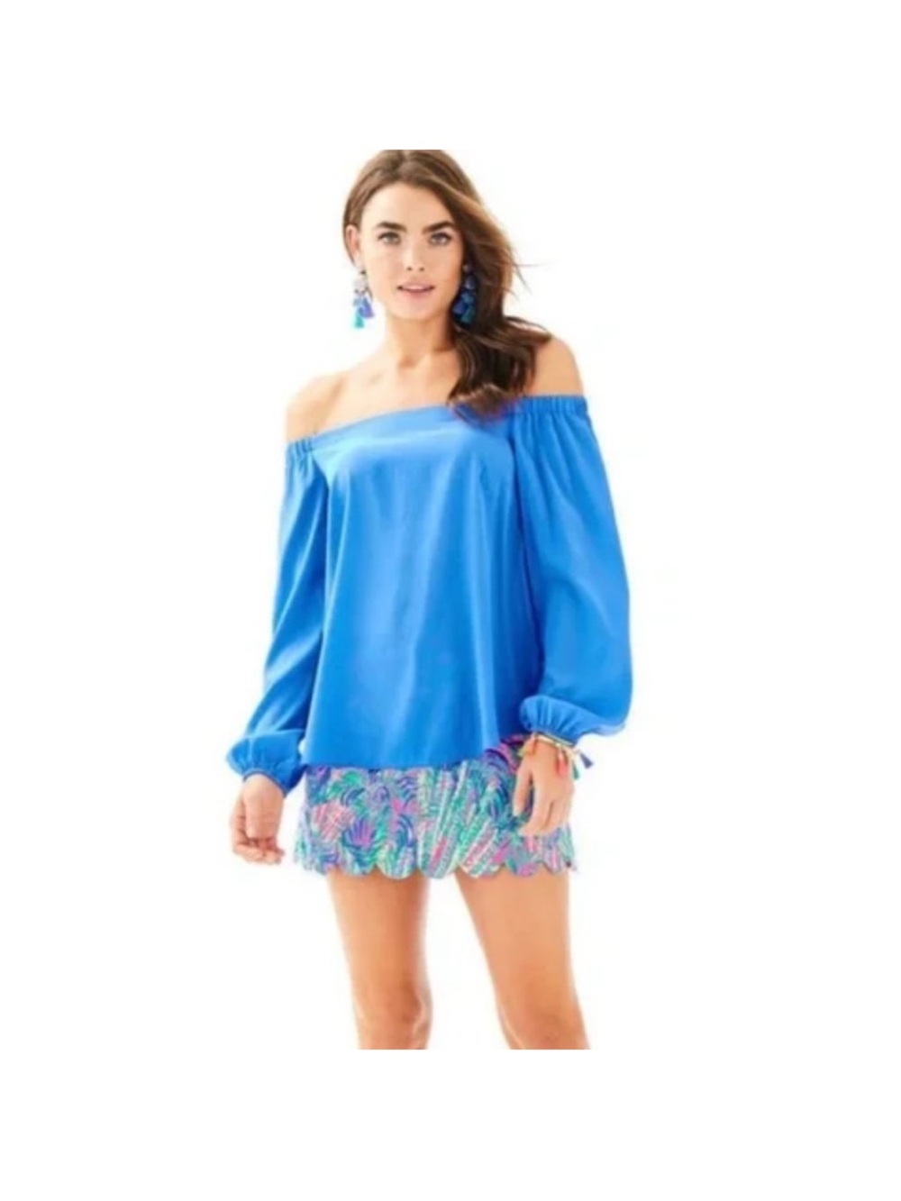 Lilly Pulitzer Adira Off-the-Shoulder Silk Top Bennet Blue | XS